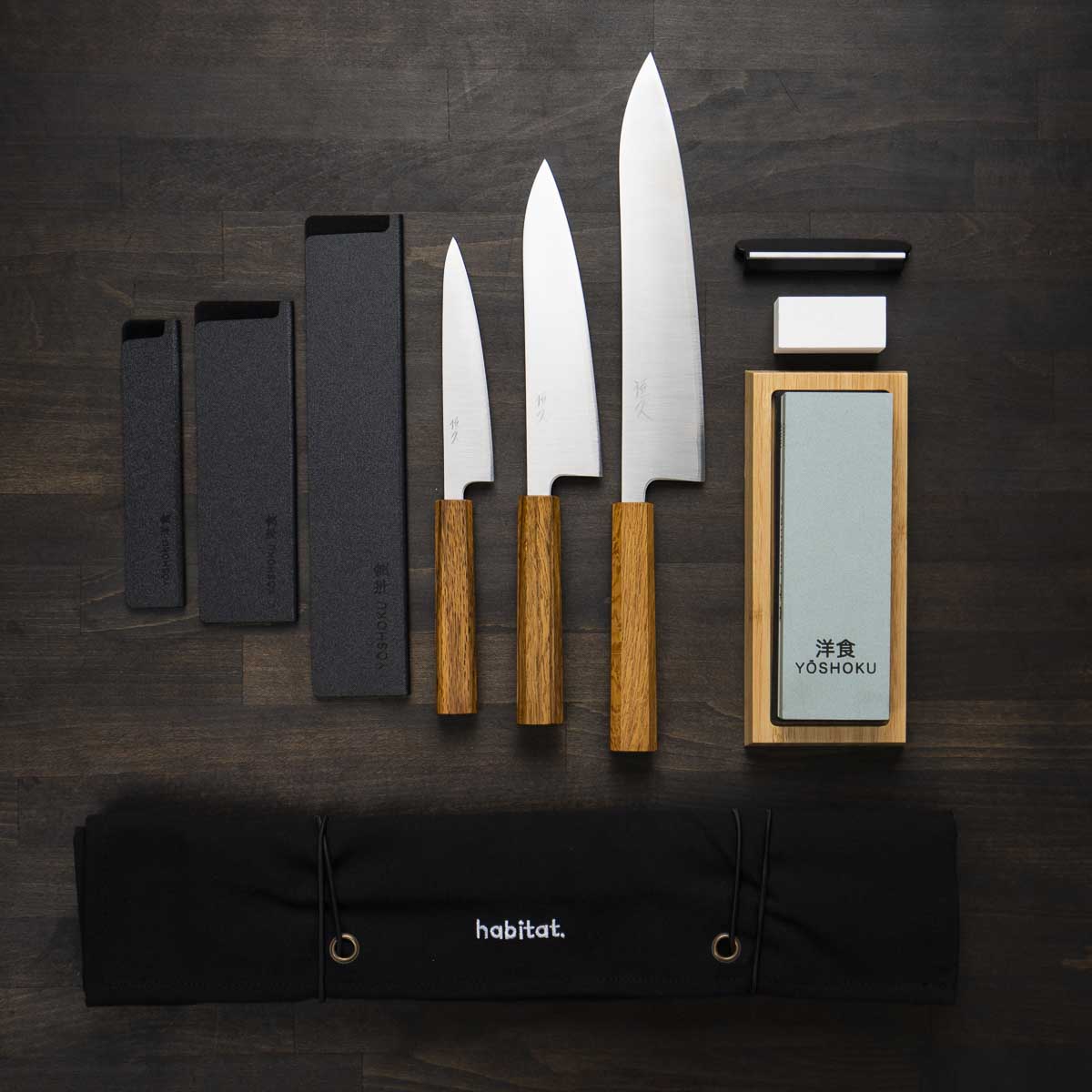 Tsunehisa Ginsan Migaki - 3 Knife Set With Knife Roll