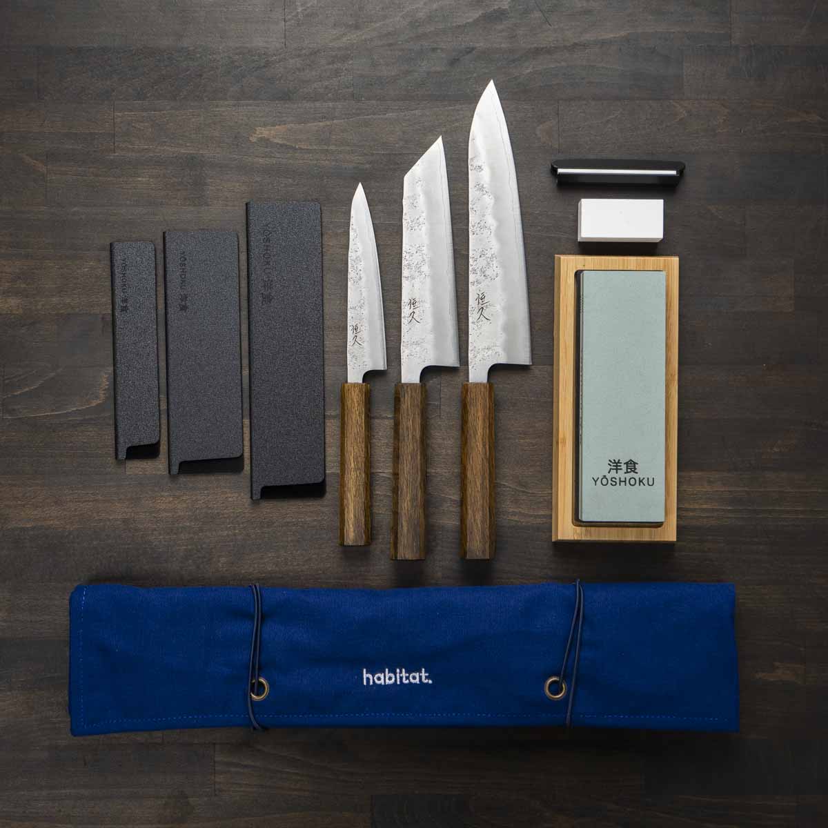 Tsunehisa Ginsan Nashiji 3 Knife Set - Knife Roll