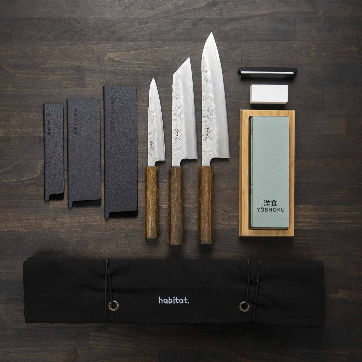 Tsunehisa Ginsan Nashiji 3 Knife Set - Knife Roll