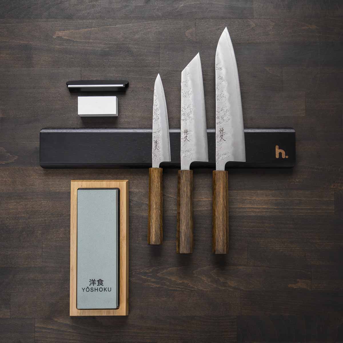 Tsunehisa Ginsan Nashiji 3 Knife Set - Magnetic Strip