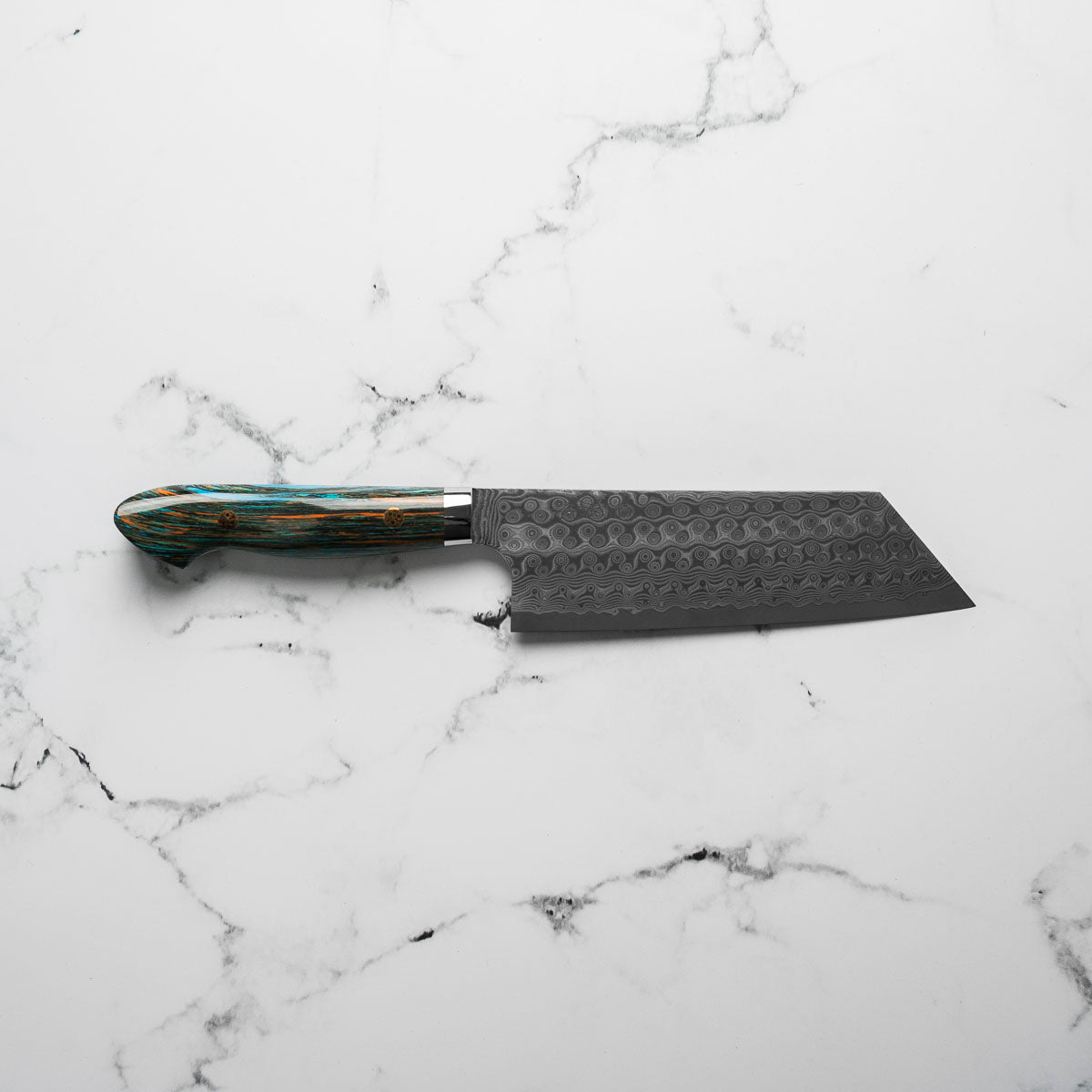 Nigara Hamono SG2 Raindrop Damascus Kiritsuke Nakiri 180mm - Turquoise