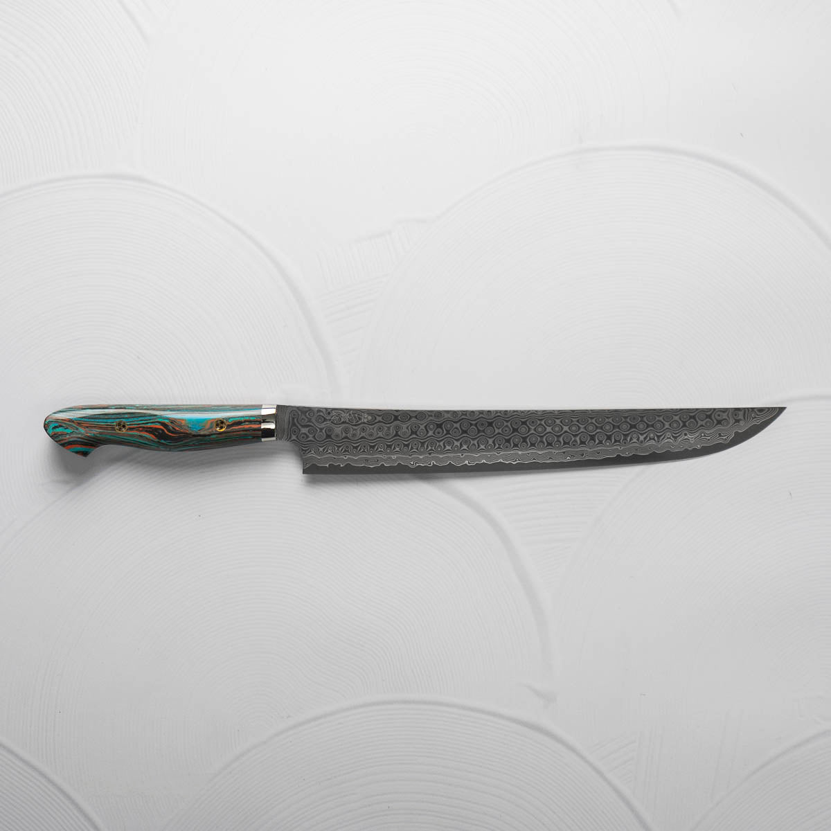 Nigara Hamono SG2 Raindrop Damascus Sakimaru Sujihiki 300mm - Turquoise